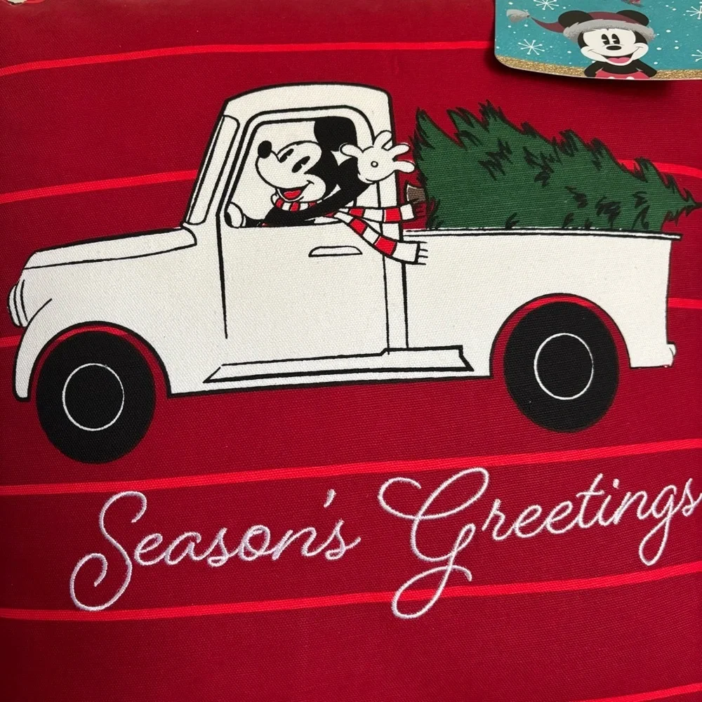 Disney Christmas Holiday Mickey Mouse Seasons Greeting Decorative Pillow 17x17